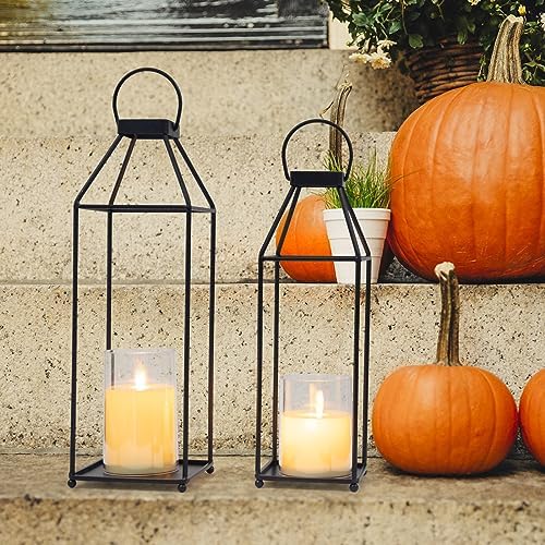Lanterns Decorative Outdoor 2PCS Front Porch Decor Lantern with LED Candles