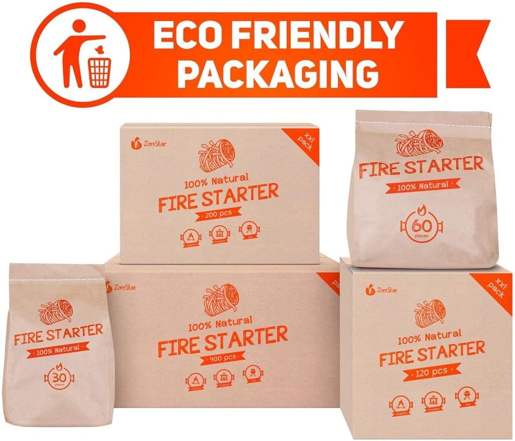 Fire Starters XXL 200 pc - Firelighters for Indoor and Outdoor Use, Compatible with Solo Stove, Green Egg and Other Grills and BBQs - Box of 100% Waterproof Firestarters