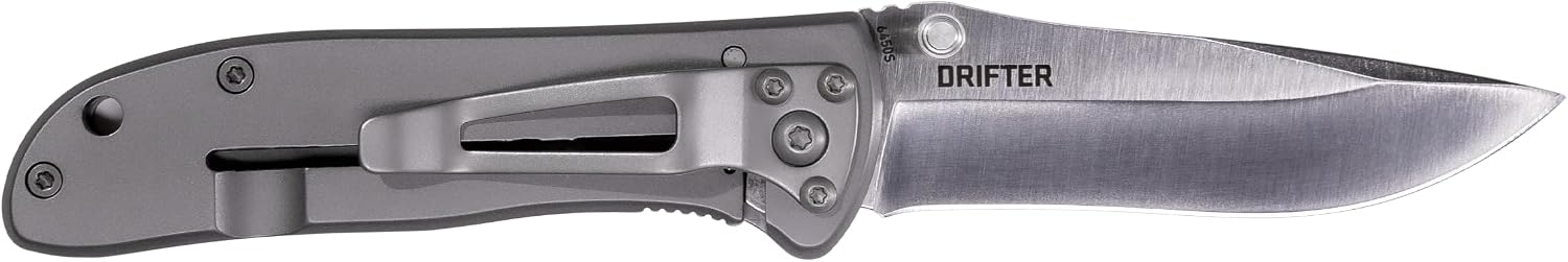 CRKT Drifter EDC Folding Pocket Knife: Everyday Carry, Gray Ti Nitride Blade, Thumb Stud Opening, Stainless Steel Handle, Pocket Clip 6450S