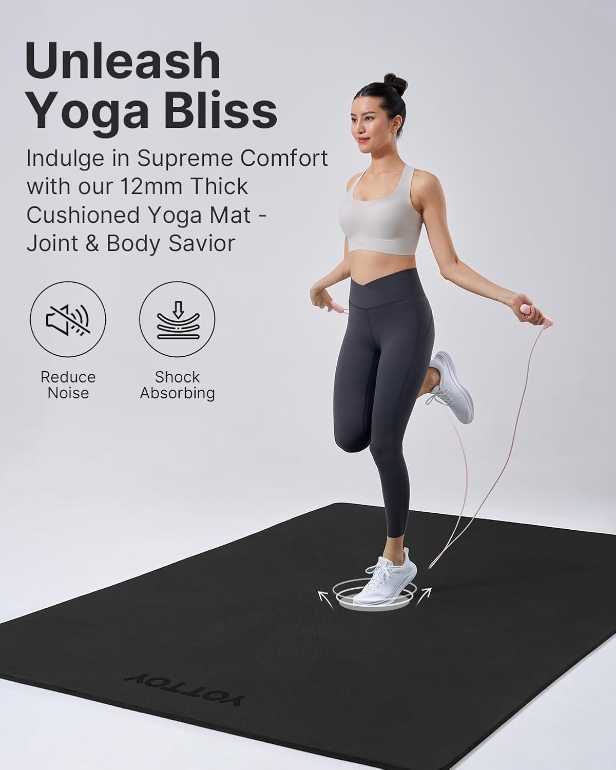 YOTTOY Large Yoga Mat (75 * 52 * 1/2inch),Extra Wide TPE Exercise Mat,Non-Slip Workout Mat for Pilates, Fitness, Barefoot, Home Gym Studio with Strap and Towel