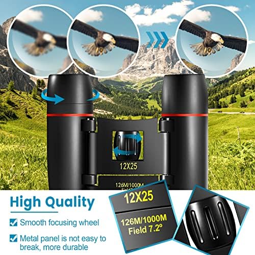 12X25 Mini Pocket Binoculars Compact, Small Lightweight Foldable