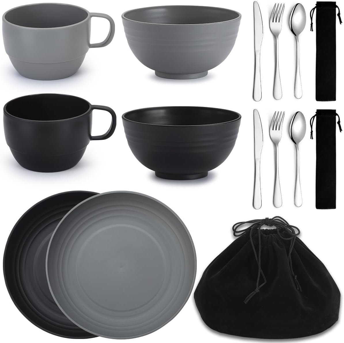 Berglander Camping Mess Kits for 2 Person, Silverware Set Spoons Forks Knives, Camping Essentials Gear, Accessories for Travel, Picnic, Outdoor, Easy to Carry and Clean
