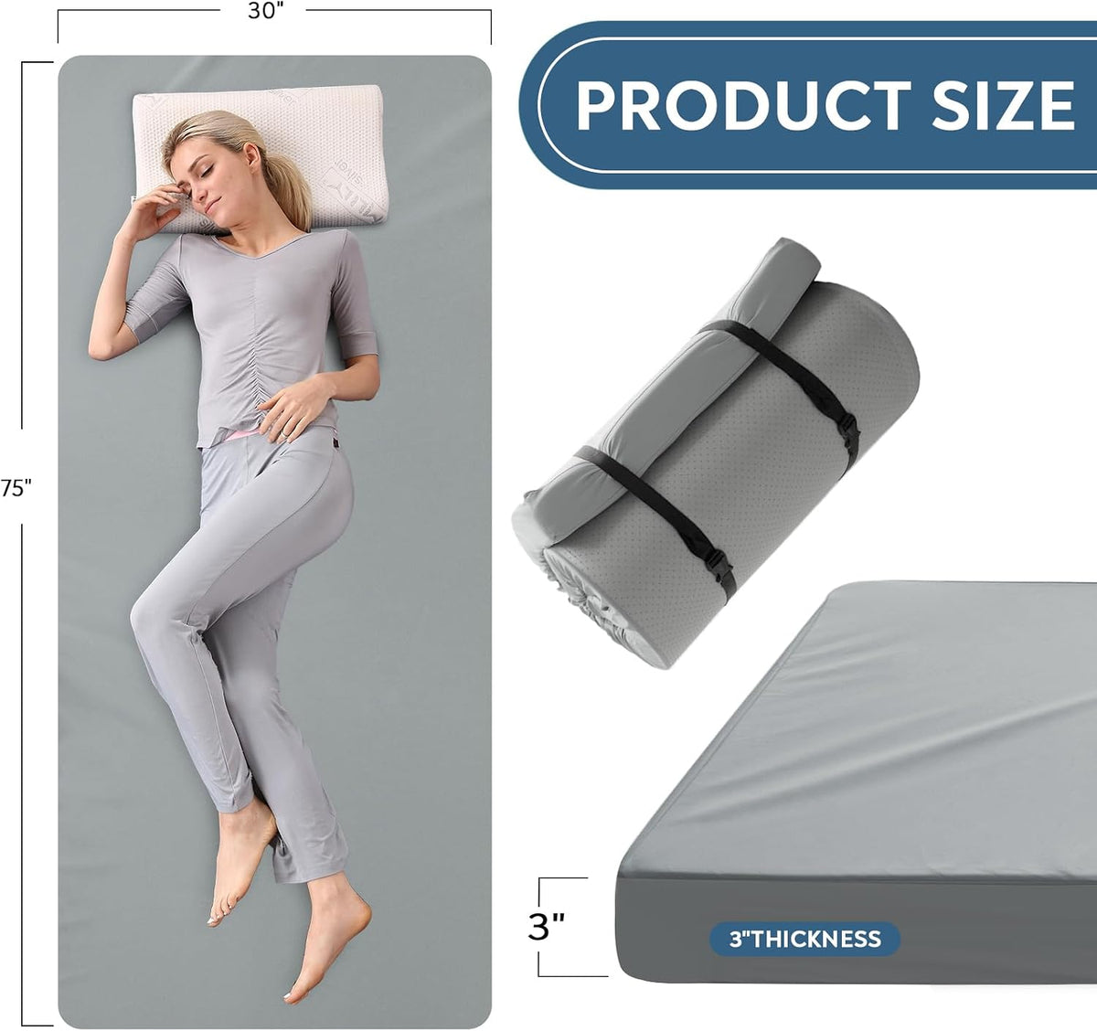 Memory Foam Camping Cot Pad, 3 Inch Sleeping Pad with Waterproof Cover