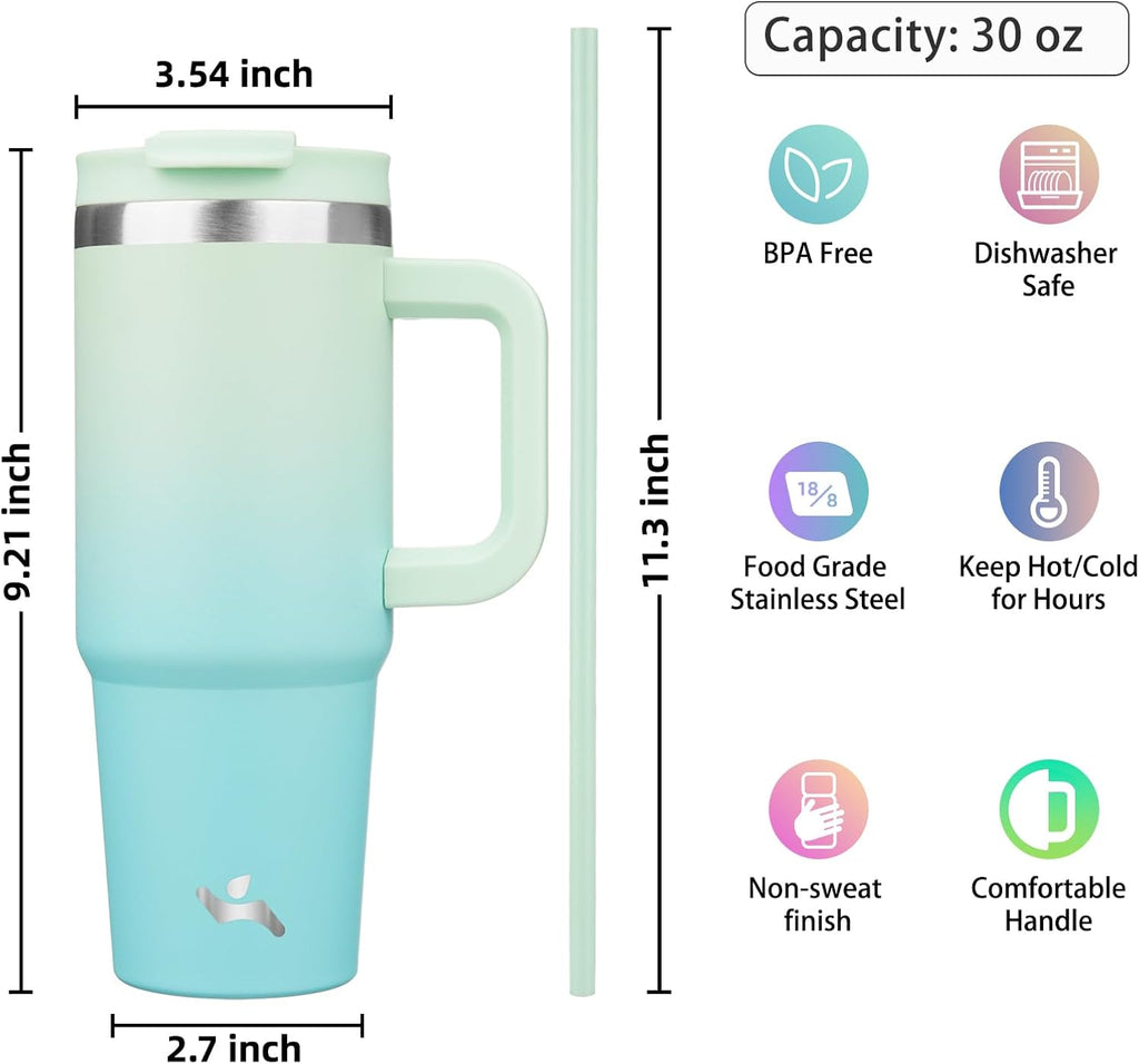 Konokyo 30 oz Insulated Tumbler Water Bottle with Handle, Straw Lid