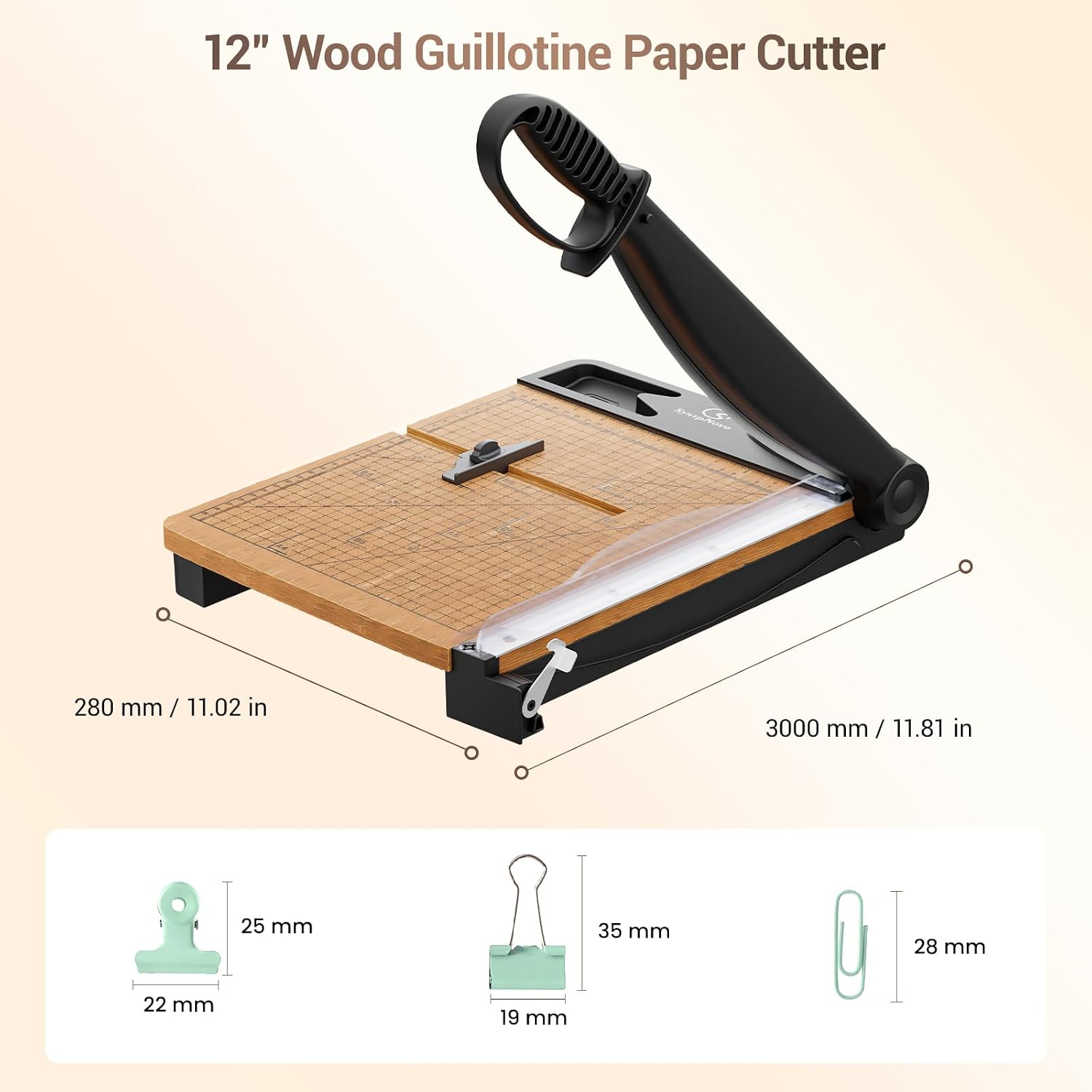 12 Inch Heavy Duty Paper Cutter, Wood Guillotine Paper Trimmer