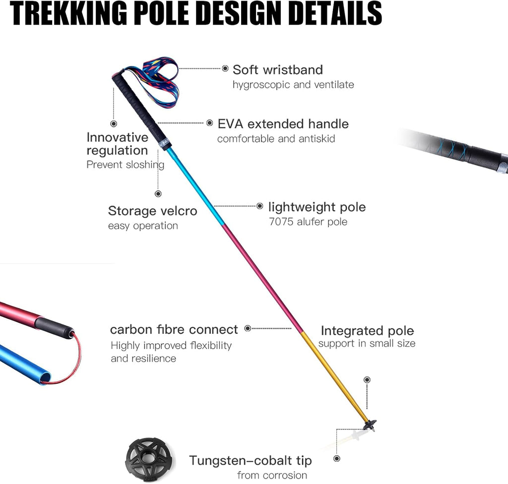 AONIJIE Collapsible Trekking Poles 2-Pack Walking Hiking Sticks for Running