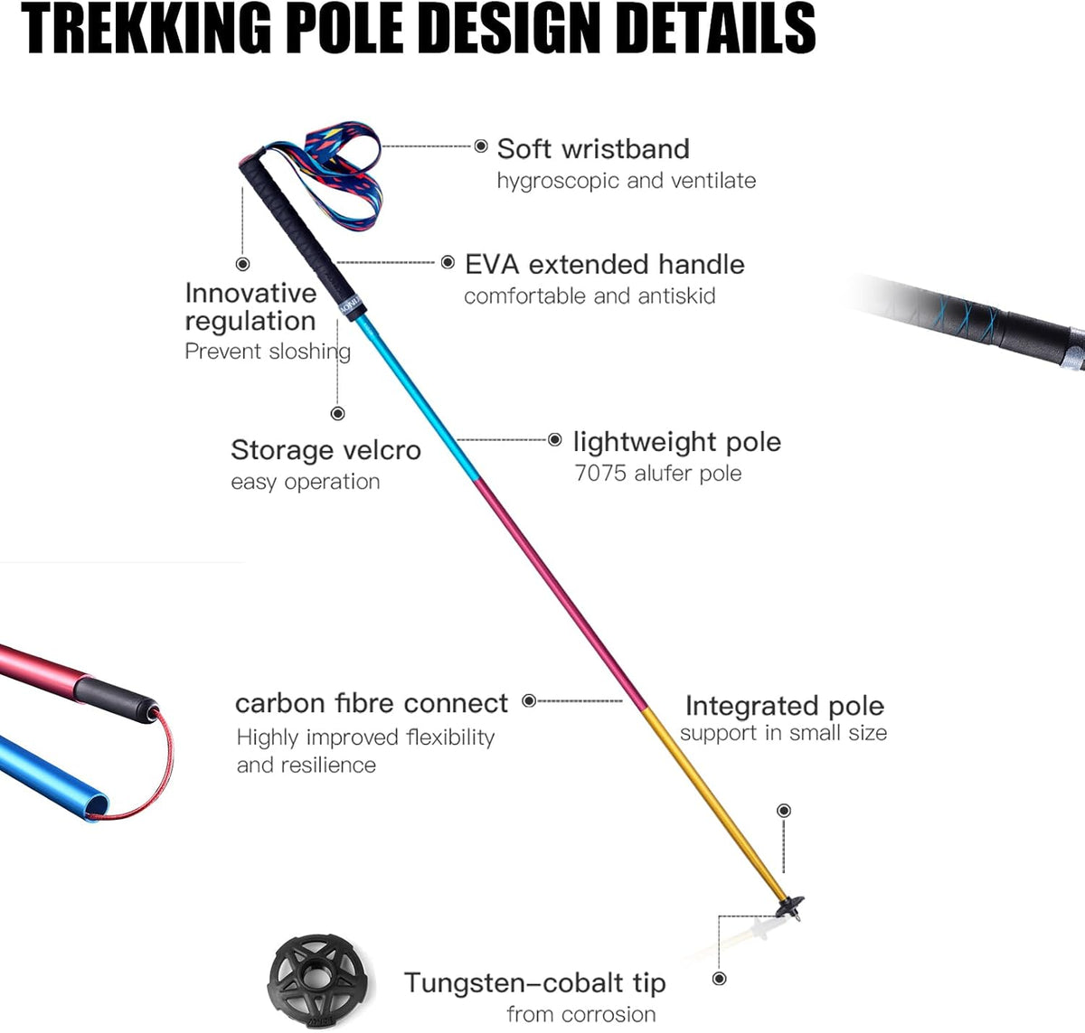 AONIJIE Collapsible Trekking Poles 2-Pack Walking Hiking Sticks for Running
