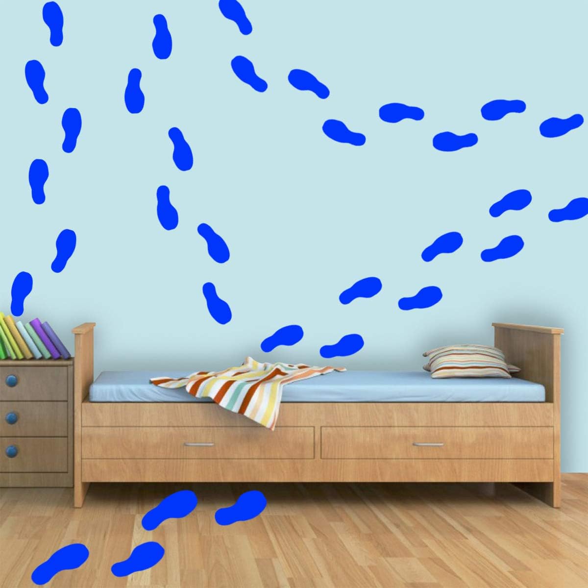 VWAQ Shoe Print Footprint Vinyl Decals - Peel and Stick Floor or Wall Stickers - 32 PCS (Blue)
