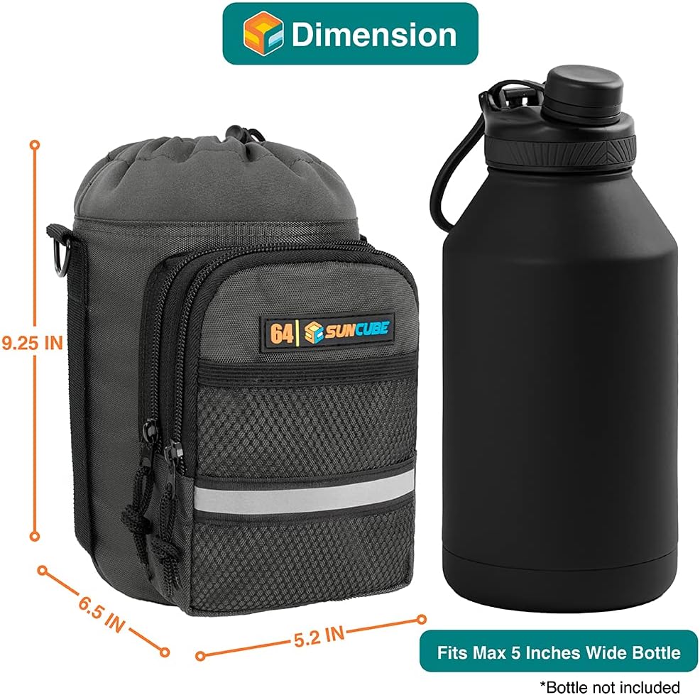 SUN CUBE Water Bottle Carrier with Strap, Insulated Water Bottle Carrier Bag with Phone Pocket Pouch, Sleeve Sling Purse Crossbody Bottle Holder for Walking, Sports, Hiking Accessories, Gray 64oz