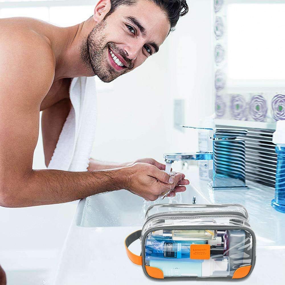 Lermende Toiletry Bag, Clear Shaving Dopp Kit for Men Travel Toiletry Bag Unisex Bathroom Toiletries Organiser Travel Gift for Christmas (Light Grey)