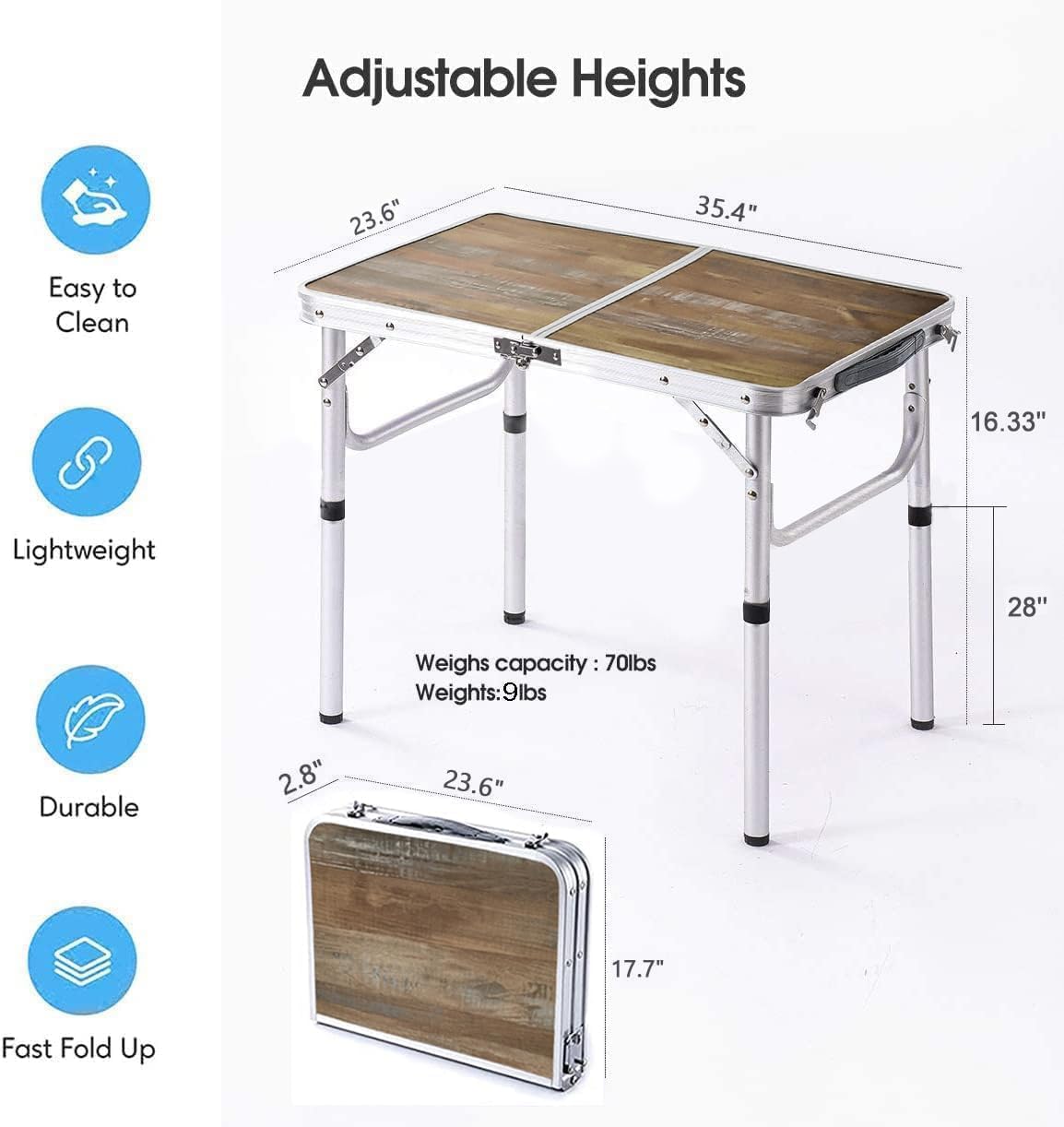 YUFIFAIRY Aluminum Camp Table, 36''L x24''W Folding Table Portable