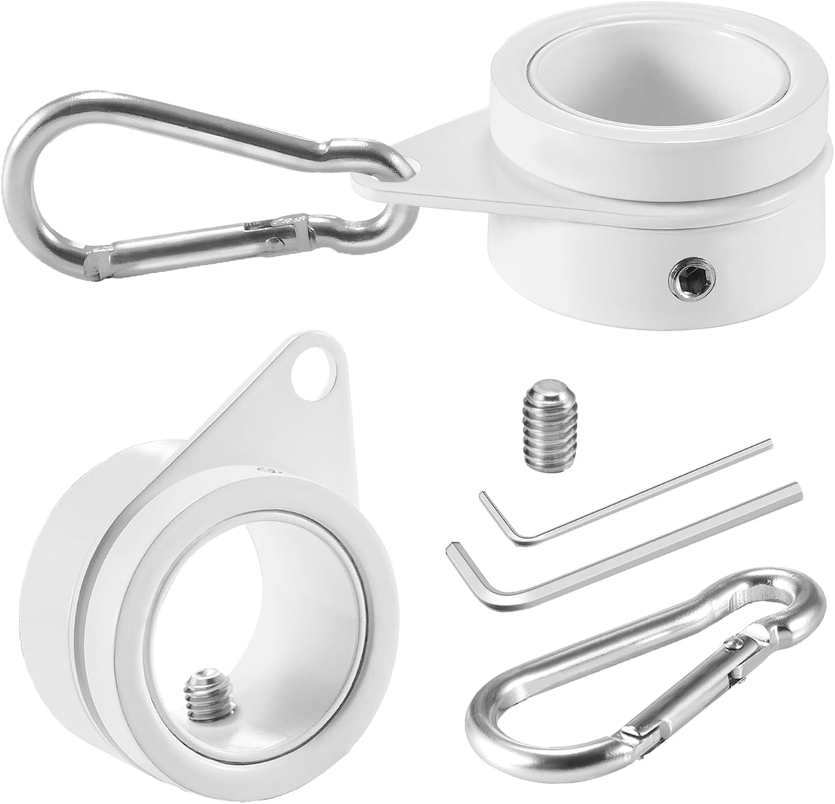 BONWIN 1" White Flag Pole Rings, 2 Pcs Anti Wrap Aluminum Alloy Flag Pole Clips Swivels, 360° Rotating Flagpole Flag Mounting Rings, Spinning Flag Pole Kit for 0.75-1.02" Diameter (1 Inch, White)
