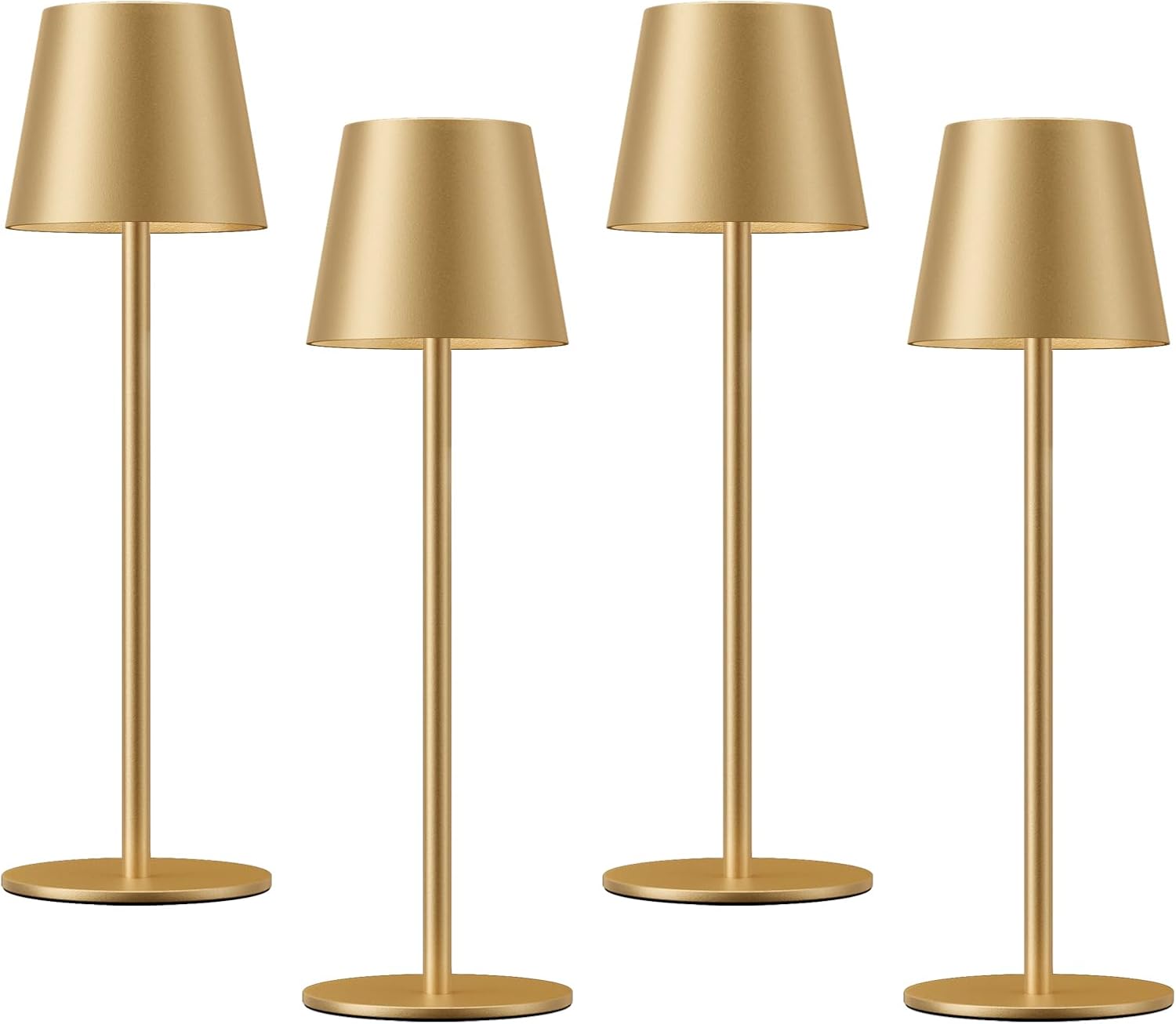 Kakanuo Cordless Table Lamp Rechargeable Gold - 4 Pack Battery Operated Lamp for Dining Table, 3 Color Stepless Dimming Wireless Lamp for Counter, Outdoor Patio, Touch Control