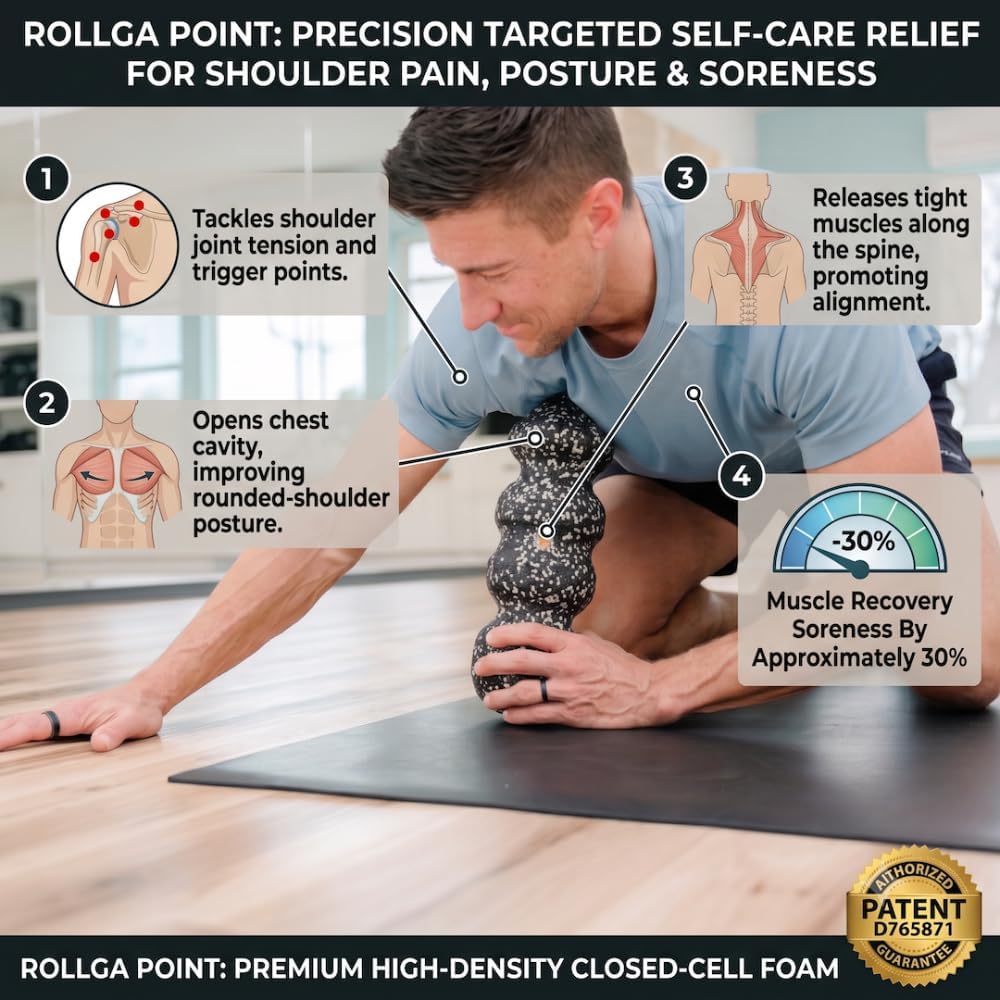 Rollga Point - Curved Foam Roller for Headache & Back Pain Relief, 14 inch