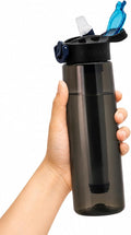 22oz Water Filter Bottle, Portable Outdoor Filtered Water Bottle with Multi-Layer Filtration, Improves Taste & Reduces Odor, BPA-Free Reusable Bottle for Hiking, Camping & Travel (Black)