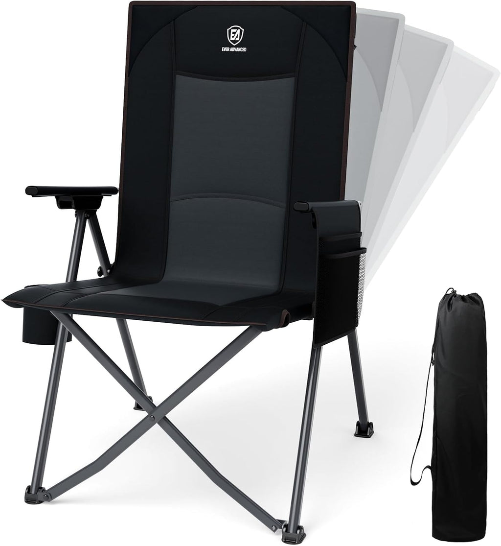 EVER ADVANCED Reclining Camping Chairs for Adult Supports 350lbs Black