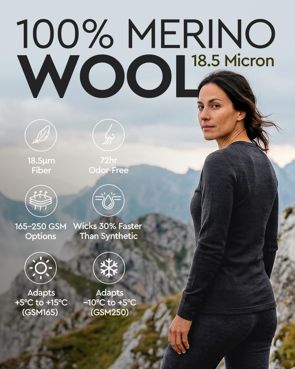 100% Merino Wool Base Layer Set Women - Thermal Underwear Long Johns PJs
