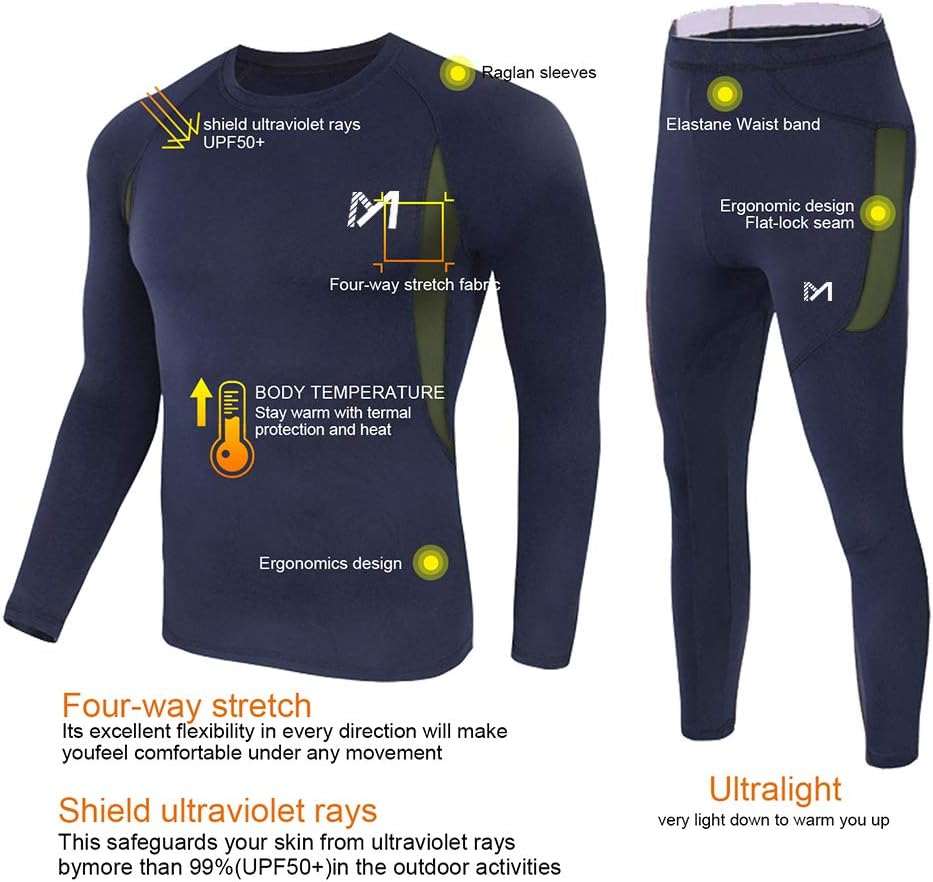 MEETYOO Thermal Underwear for Men, Winter Gear Long Johns Base Layer Top and Bottom Set for Skiing Running