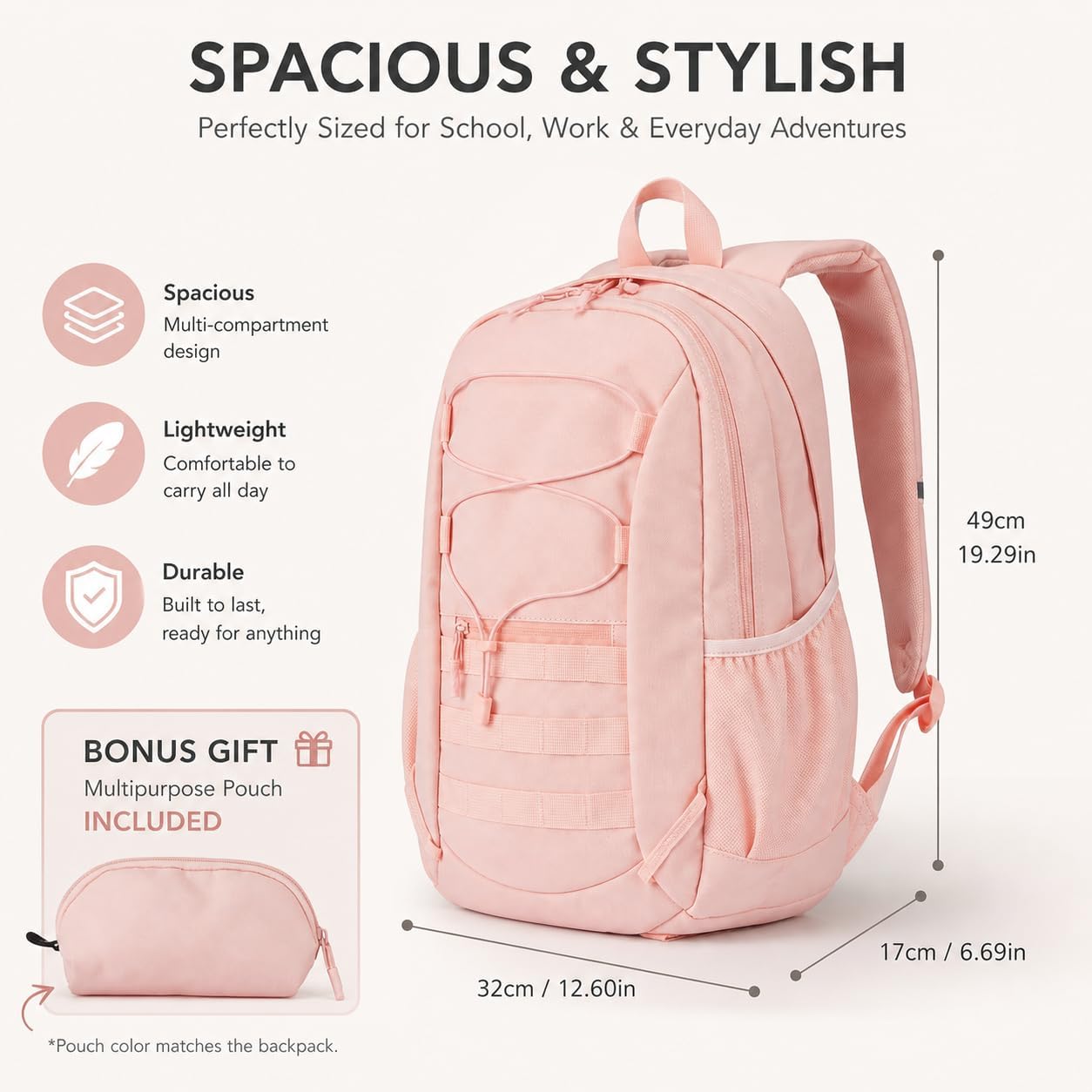 Hiking Travel Backpacks Men and Women, Lightweight Waterproof Laptop Backpack Outdoor Camping Backpack Hiking Daypack for Travel, Trekking, Work 26L (Pink)