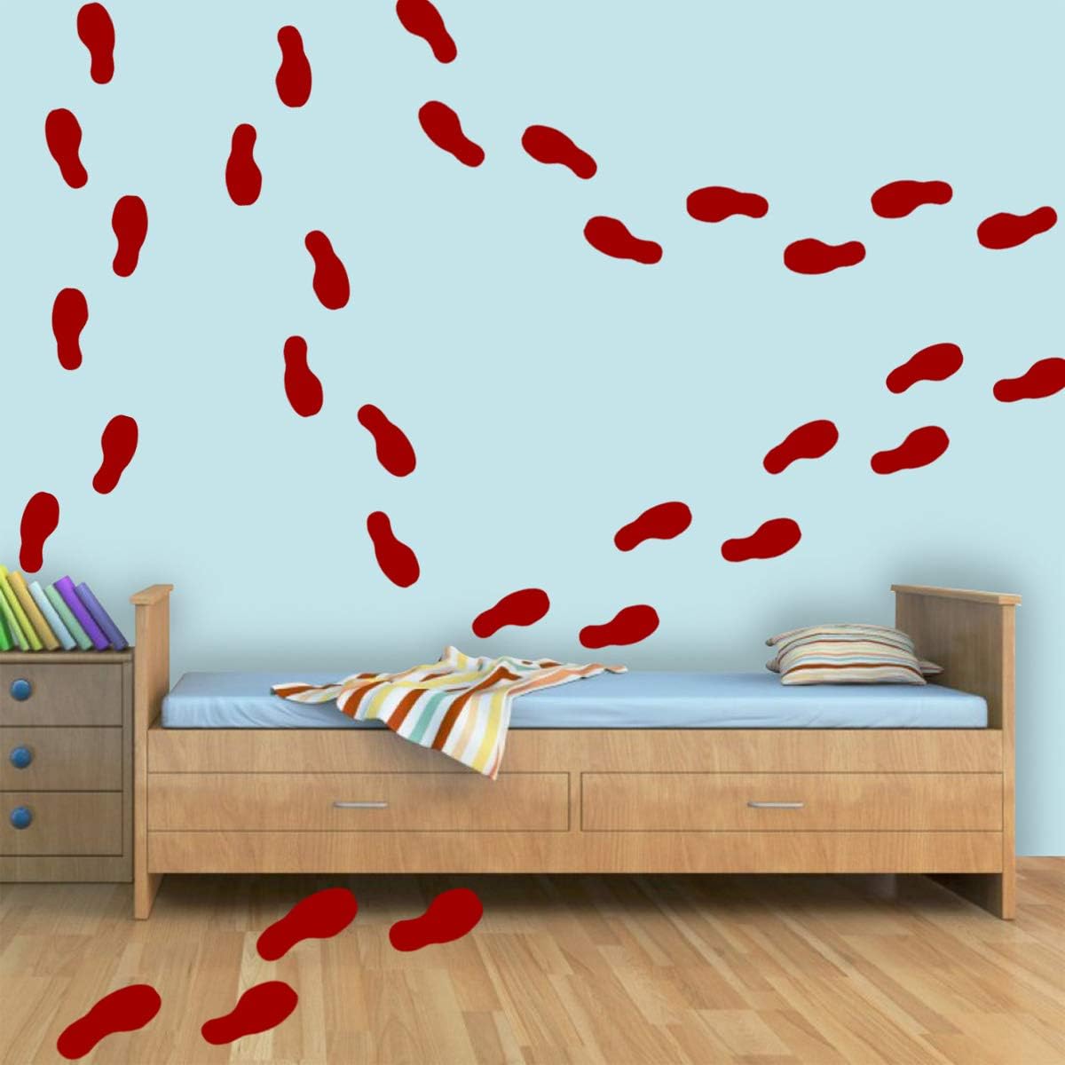 VWAQ Shoe Print Footprint Vinyl Decals - Peel and Stick Floor or Wall Stickers - 32 PCS (Burgundy)