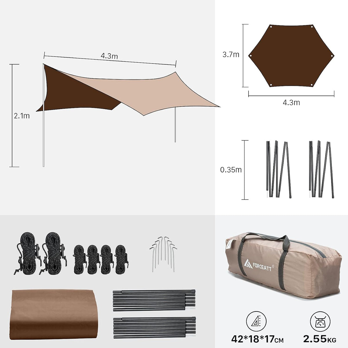 Forceatt 12x14FT Waterproof Camping Tarp with 2 Poles, Sun Shelter for Car, Tent, Hammock in Camping, Hiking, Backpacking, Garden and Traveling