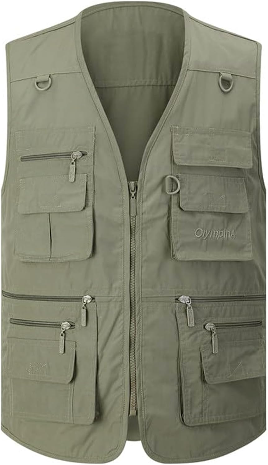 Gihuo Men's Fishing Vest Utility Safari Travel Vest with Pockets Outdoor Work Photo Cargo Fly Summer Vest