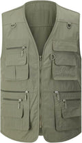 Gihuo Men's Fishing Vest Utility Safari Travel Vest with Pockets Outdoor Work Photo Cargo Fly Summer Vest