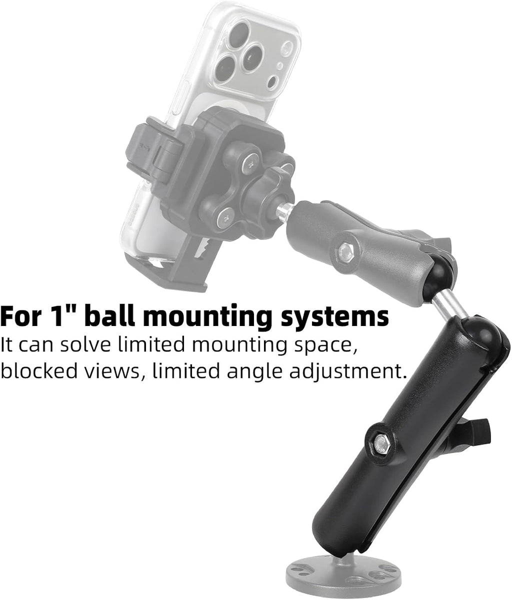 Double Socket Arm with 1" Double Ball Adapter Compatible with RAM B Size Mounts, 360° Rotation Extension Rod for Phone Holder, Tablet Mount, for Bike, Motorcycle, Truck (7.48" Long Adapter)