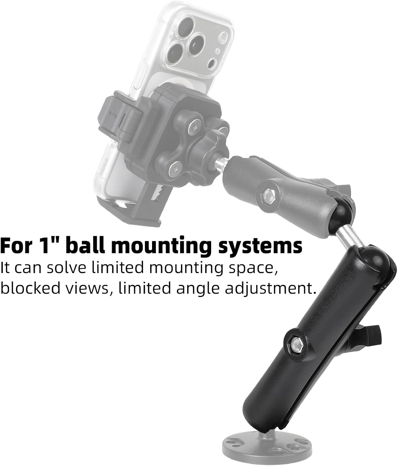 Double Socket Arm with 1" Double Ball Adapter Compatible with RAM B Size Mounts, 360° Rotation Extension Rod for Phone Holder, Tablet Mount, for Bike, Motorcycle, Truck (7.48" Long Adapter)