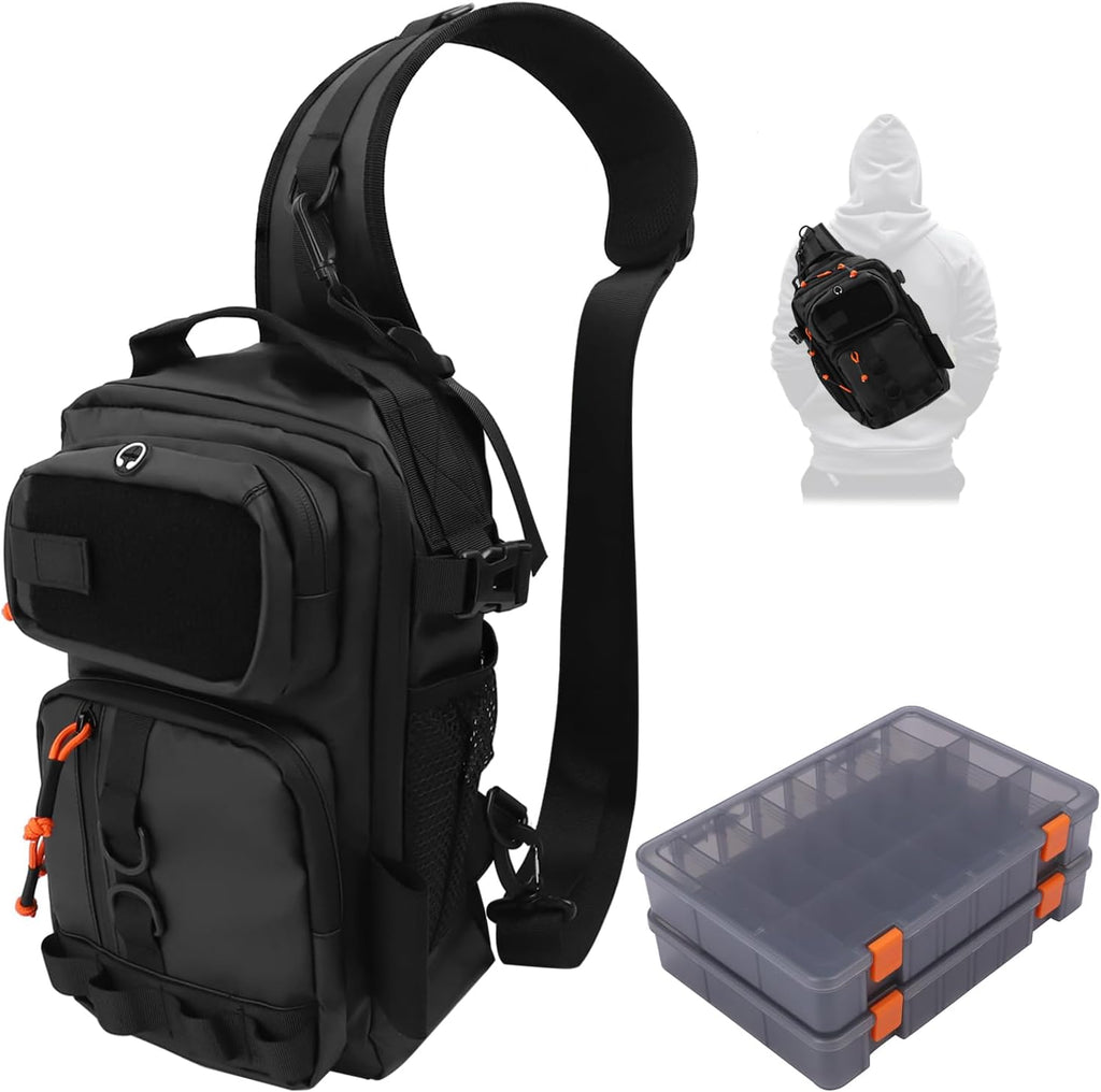 Fishing Backpack Tackle Storage Bag with 2 Tackle Boxes(Black)