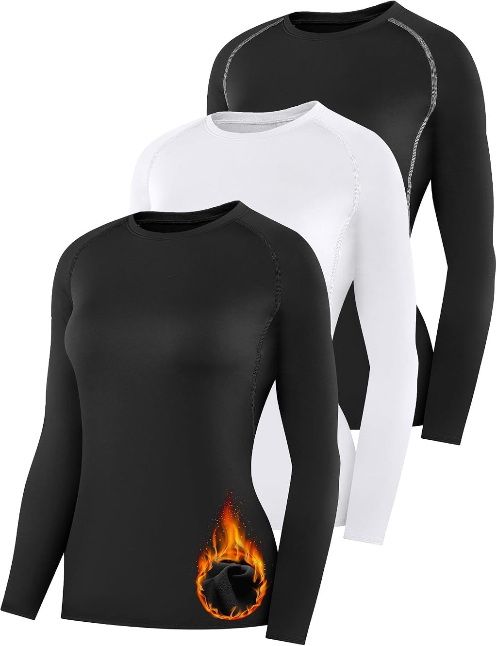 HovSiyla Womens Thermal Compression Long Sleeve Shirts Fleece Lined Tops Crew Neck Slim Fit Base Layer Ladies Underwear