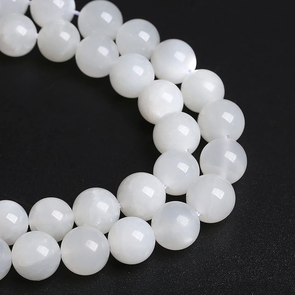 8MM 45PCS Natural White Moonstone Gemstone AAA Grade Crystal Spacer Loose Beads for Jewelry Making DIY Bracelet 15 Inches 1 Strand