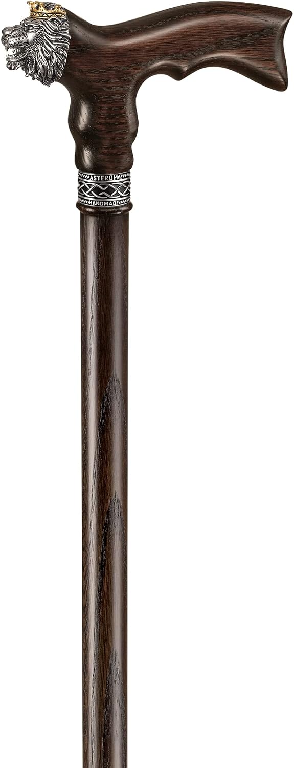 Asterom Lion Walking Cane for Men, Cool Wooden Canes for Men, Oak Wood