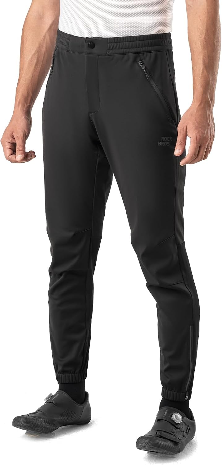 ROCKBROS Winter Cycling Pants for Men Thermal Fleece Lined Mountain Bike Pants Universal Fit Cycling Pants for Cold Weather