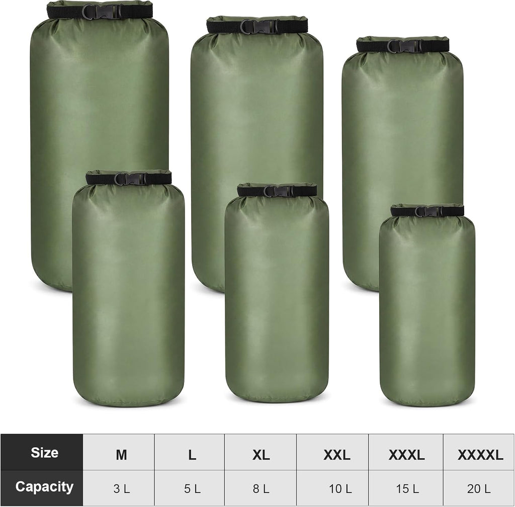 Shappy 6 Pcs Waterproof Dry Bag Set Ultralight Stuff Sack 20/15/10/8/5/3L Backpacking Bag with Long Adjustable Strap Outdoor Keep Gear Dry Sack for Camping Kayaking Boating Hiking Travel