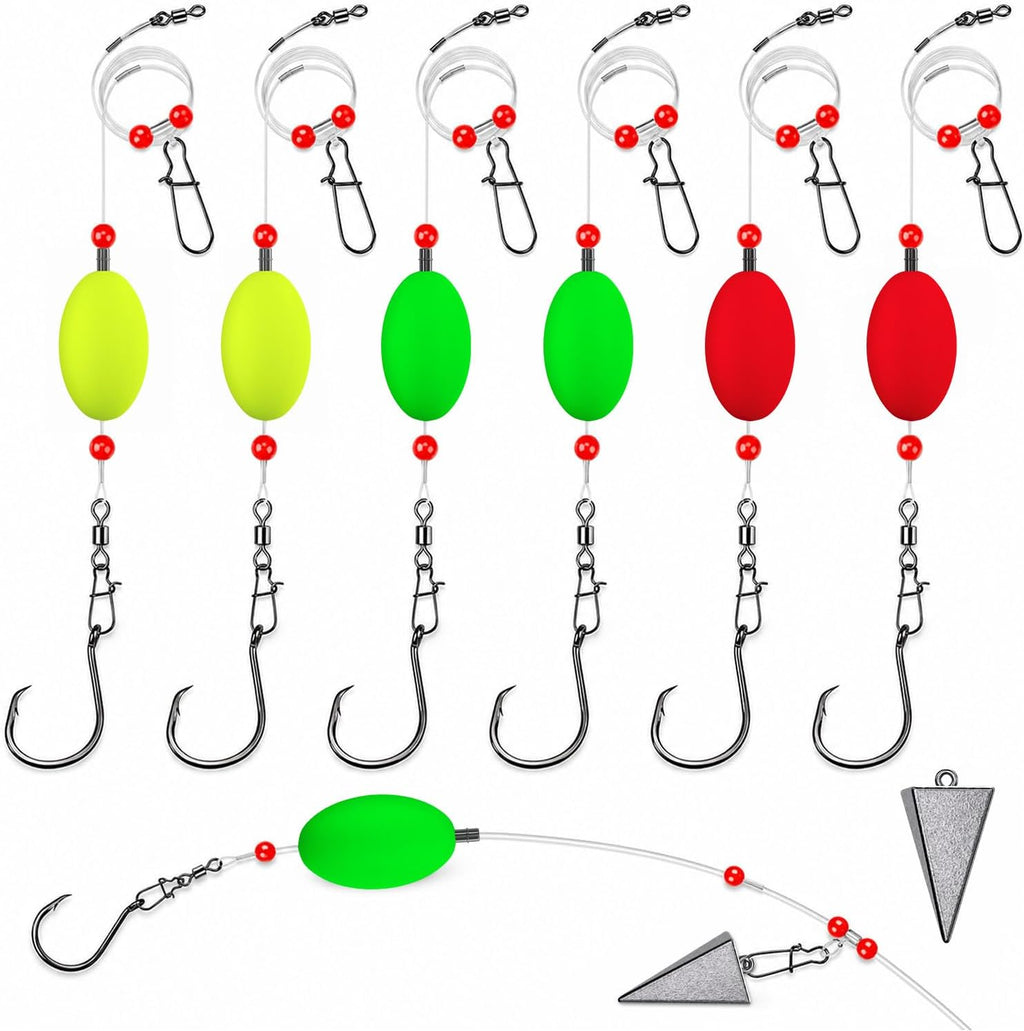 Narcissus Catfish Rigs Set – 6 Pre-Tied Rigs with 2 Sinker Sliders & 2oz Pyramid Sinker, Float Rigs Tackle, Santee Rig, Circle Hooks 6/0 – Complete & Ready-to-Use Kit