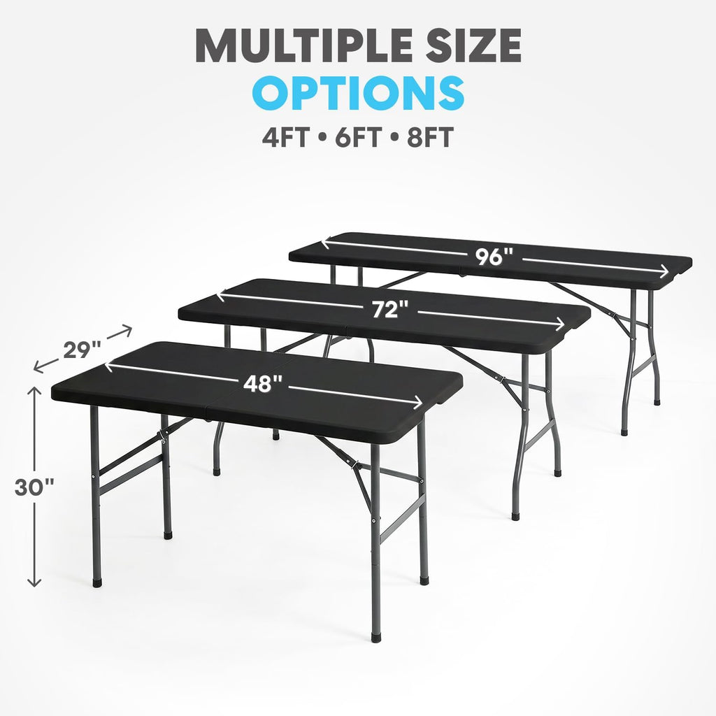 Simpli-Magic 4ft Portable Plastic Folding Table – Indoor & Outdoor Heavy-Duty Foldable Utility Table w/Handle for Party & Camping (Black)