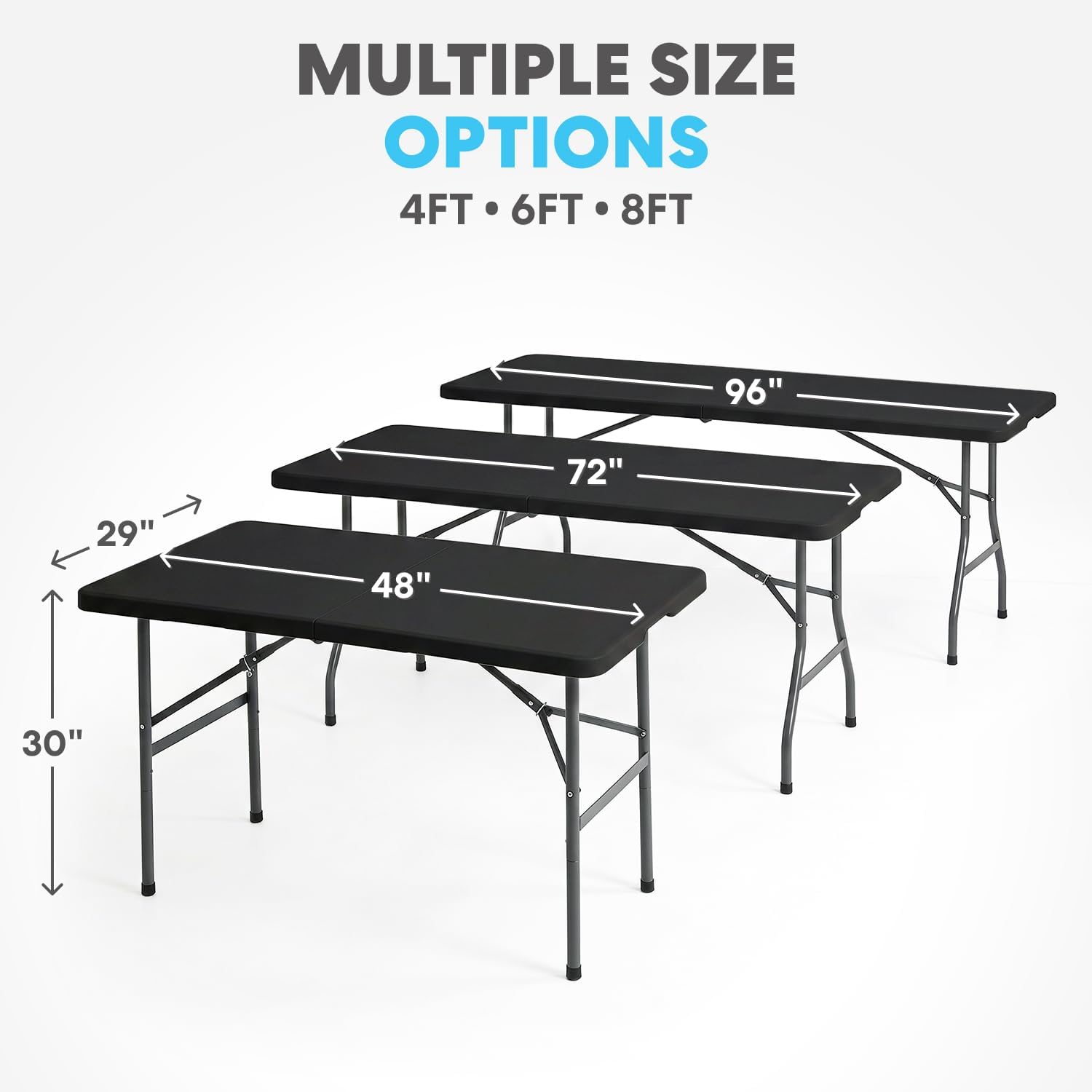 Simpli-Magic 4ft Portable Plastic Folding Table – Indoor & Outdoor Heavy-Duty Foldable Utility Table w/Handle for Party & Camping (Black)