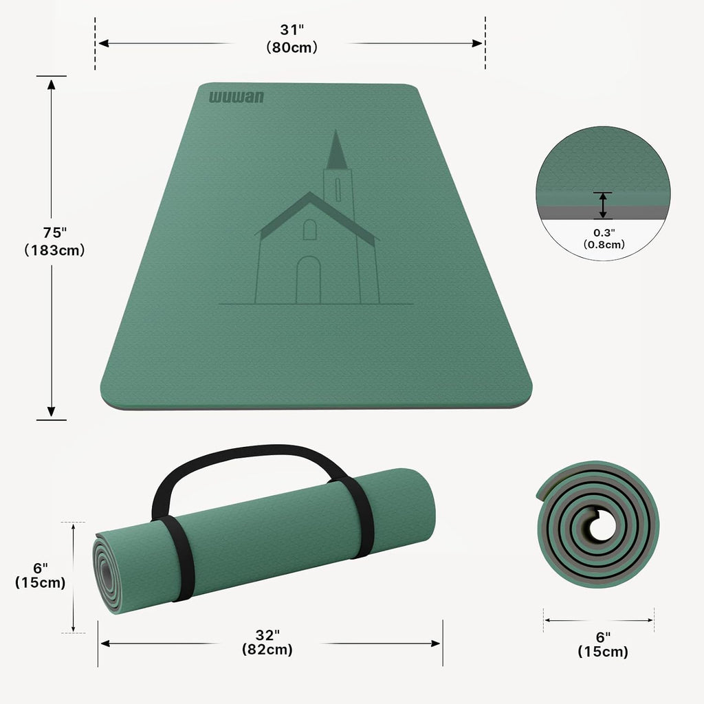 Yoga Mat TPE 72"x31.5"x0.31" Thick Non Slip Exercise Mat