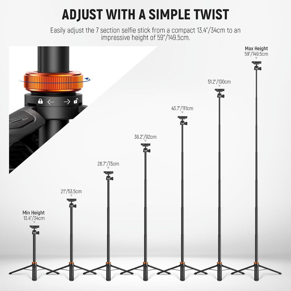 NEEWER Basics 59" Selfie Stick Tripod Compatible with iPhone Canon Sony