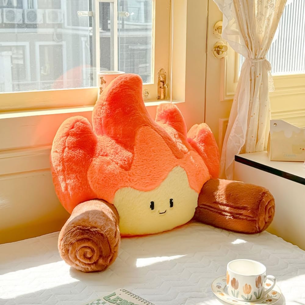 Funny Campfire Reading Pillow Fake Fire Back Rest Pillow Cartoon Bonfire Plush Pillow for Outdoor Camping Room Decor