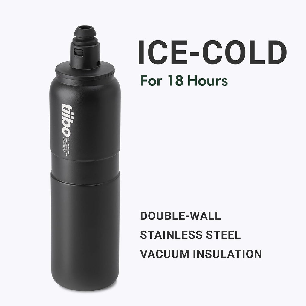 tiibo Vacuum Insulated Stainless Steel Bike Water Bottle, Black, 23OZ