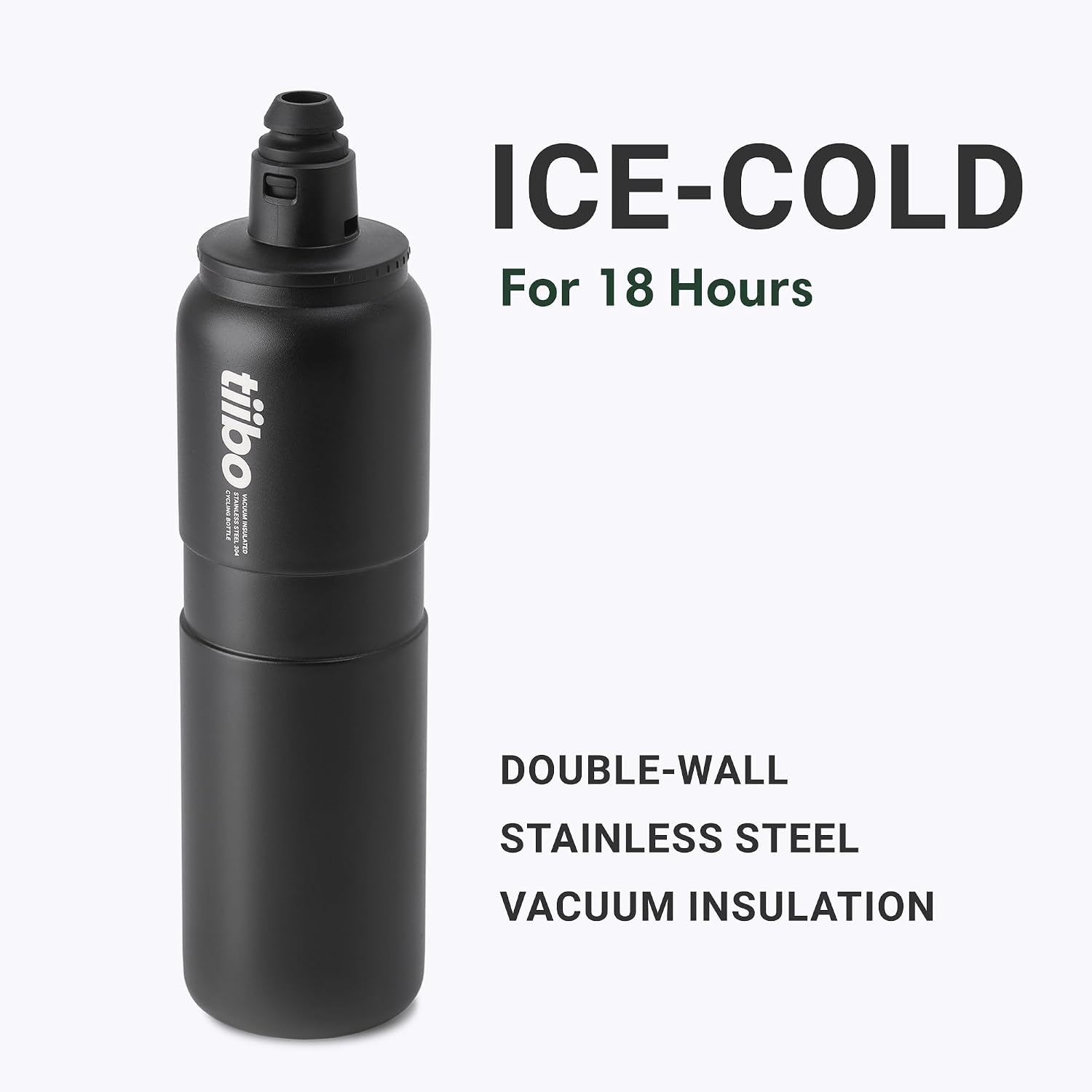 tiibo Vacuum Insulated Stainless Steel Bike Water Bottle, Black, 23OZ