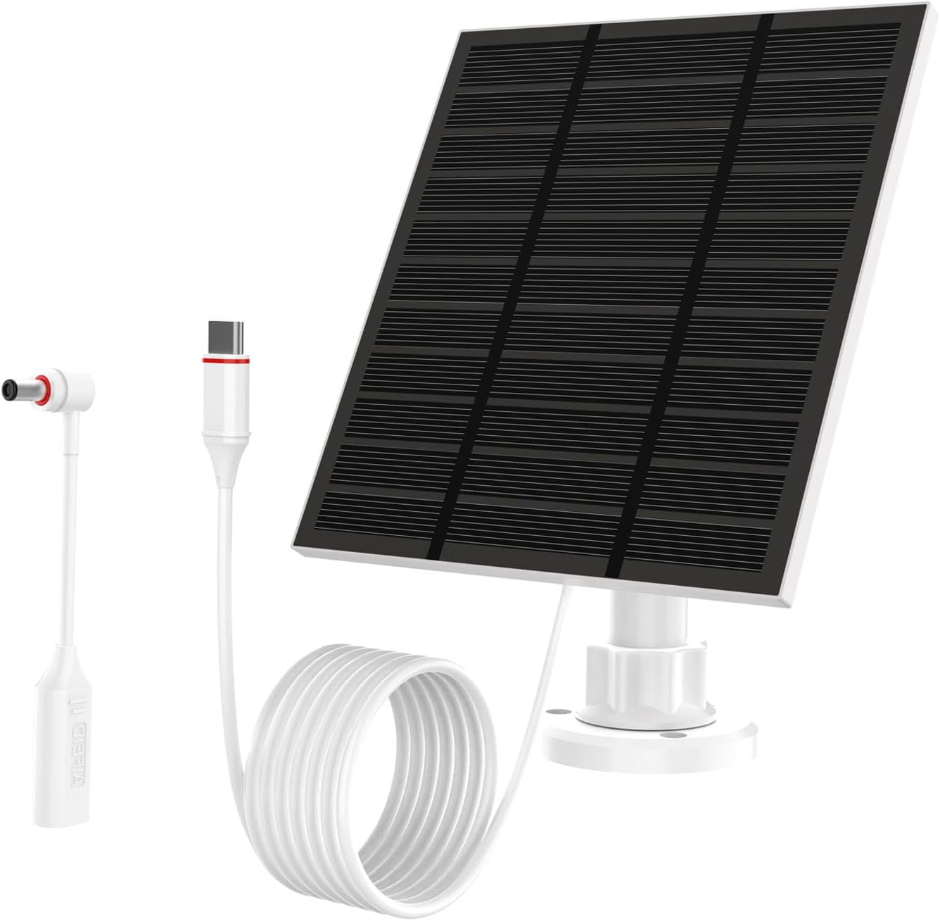Solar Panels for Camera Outdoor Wireless (New Generation) 5W 5V Solar Panel Charger with USB-C&Plug for Spotlight Cam Plus&Stick Up Cam Pro.Waterproof IP65 360°Adjustable 10FT Cable (White, 2)