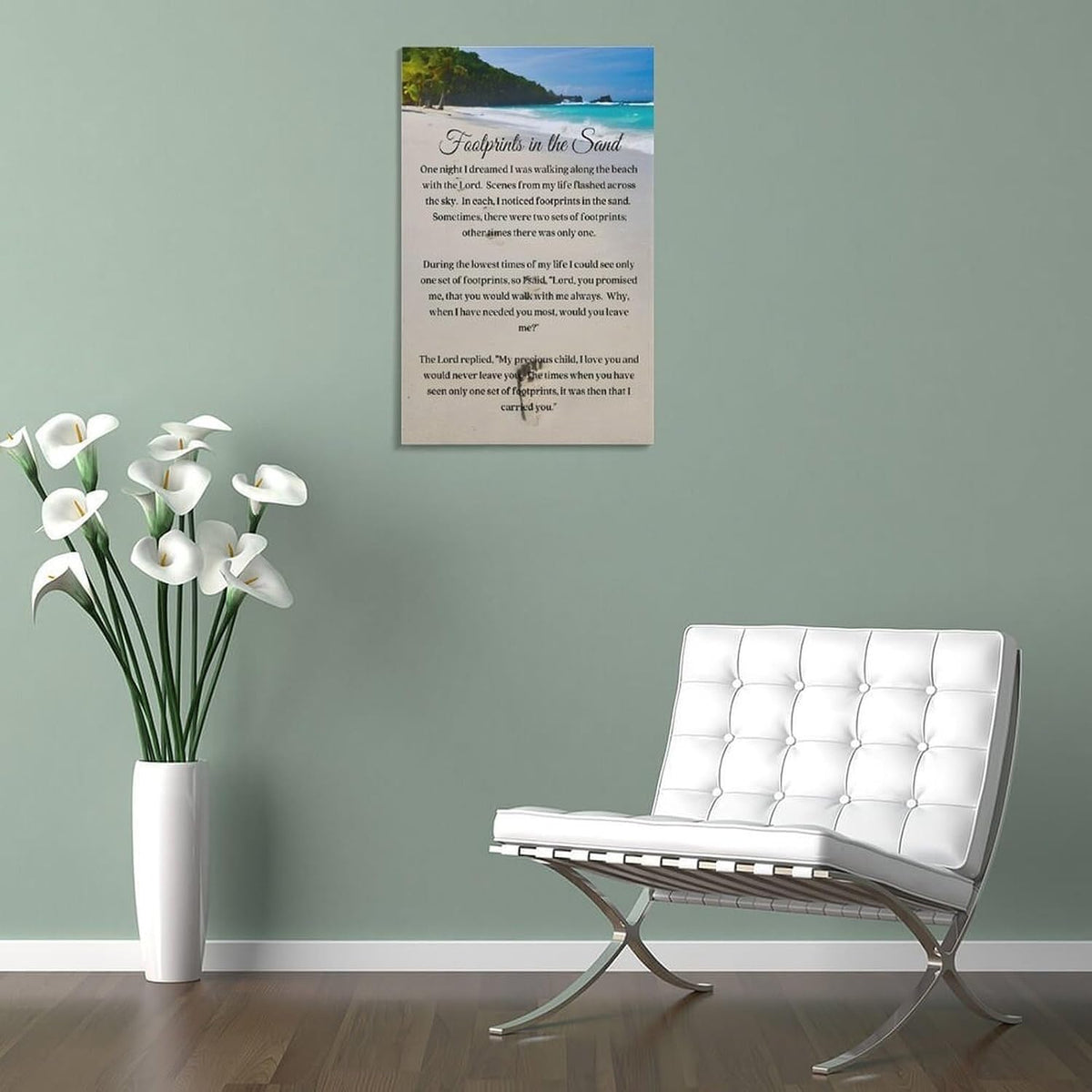Footprints in the Sand Religious Canvas Wall Art Posters, Inspirational Beach Sunset Poem Print Poster (Framed 20x30inch, Footprints(4))