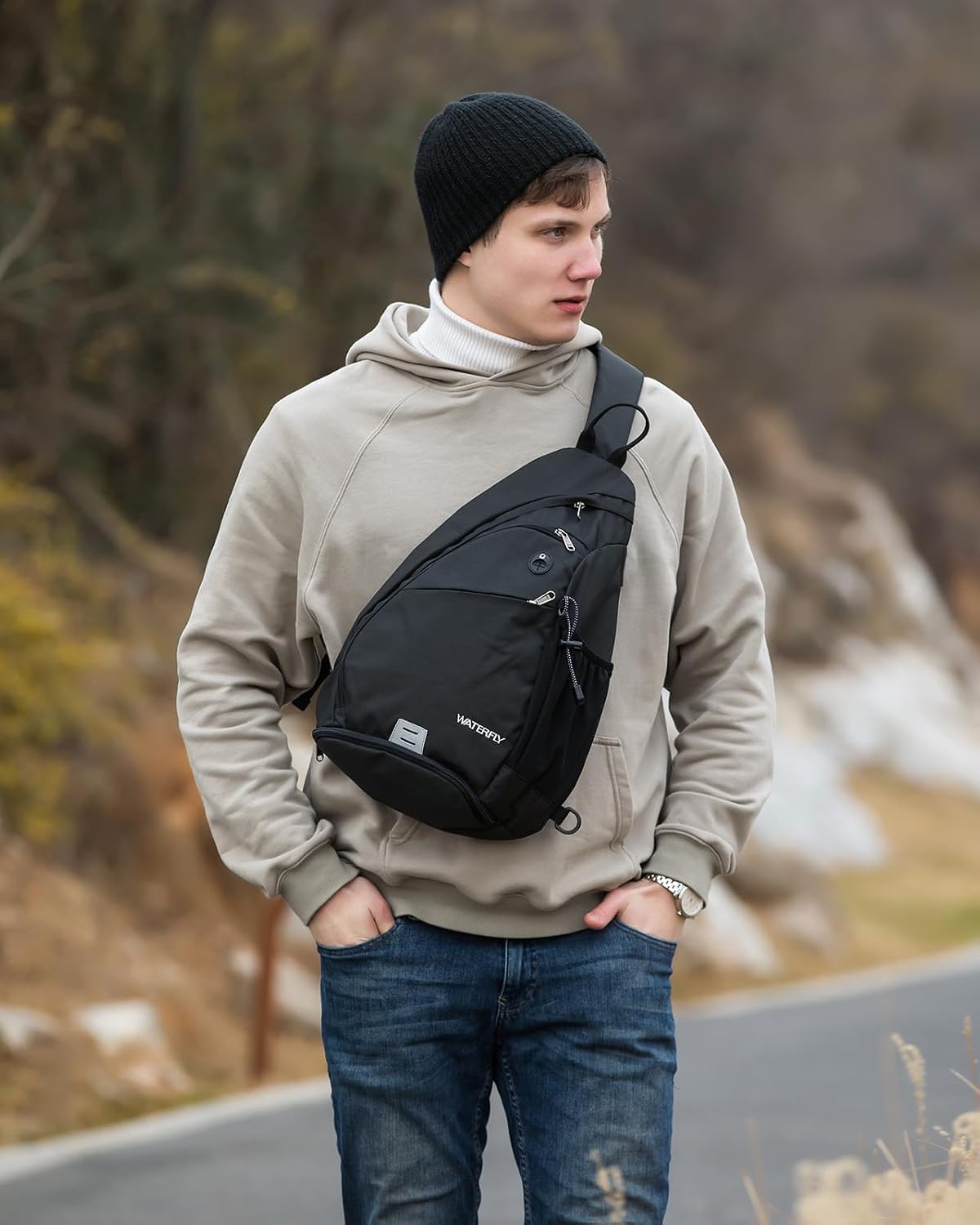 WATERFLY Large Sling Bag Crossbody Backpack Chest Pack for Men Women