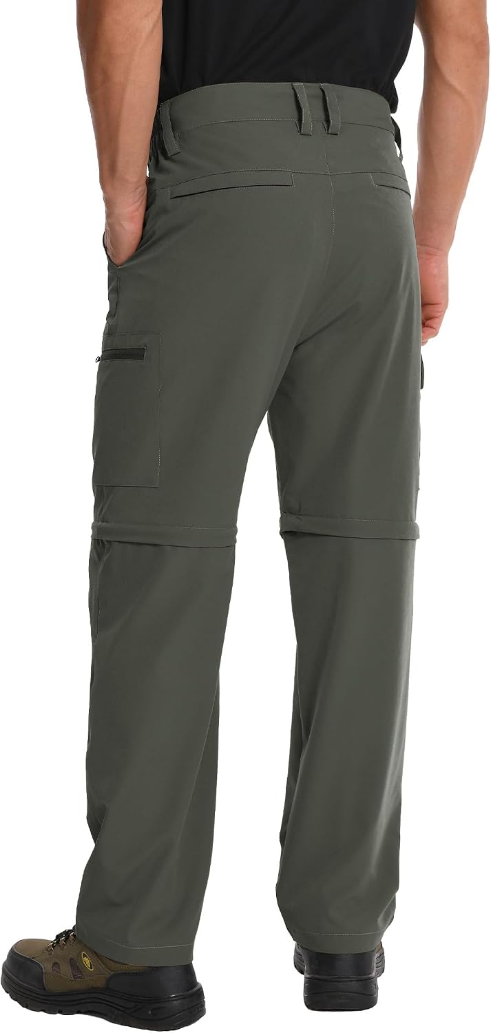 Mens Hiking Pants Convertible Quick Dry Zip Off Tactical Cargo Pants Water Resistant Lightweight Outdoor Pants with 6 Pockets