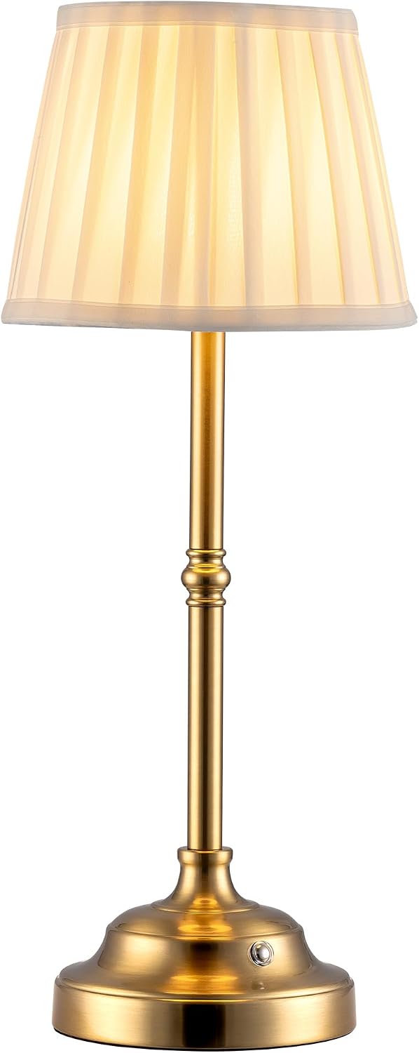 KDG Gold Cordless Portable LED Table Lamp, Beige Fabric Shade Desk Lamp