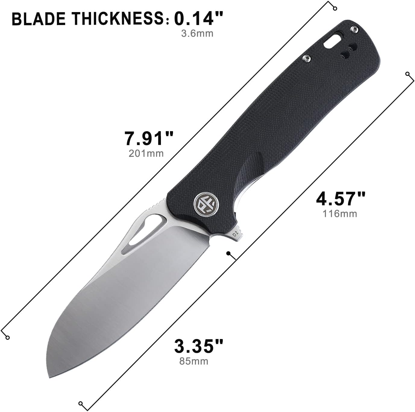 Petrified fish PF868 Bunta 3.35" D2 Satin Blade Pocket Folding Knife