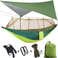 Camping Hammock with Mosquito Net & Rain Fly Tent Tarp & Tree Straps Portable Strong Nylon Hammock Tent w/Storage Bag for Camping Hiking Backyard Outdoor Backpacking Travel